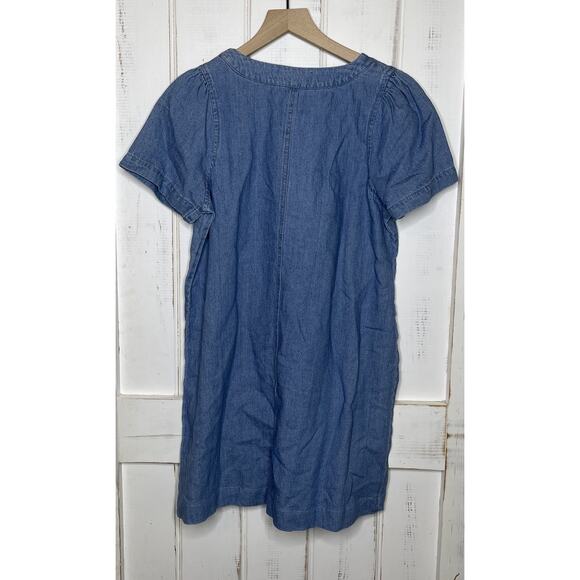Madewell Denim Popover Babydoll Cotton Linen Blue Jean Mini Dress Shift Girly S - Picture 2 of 7
